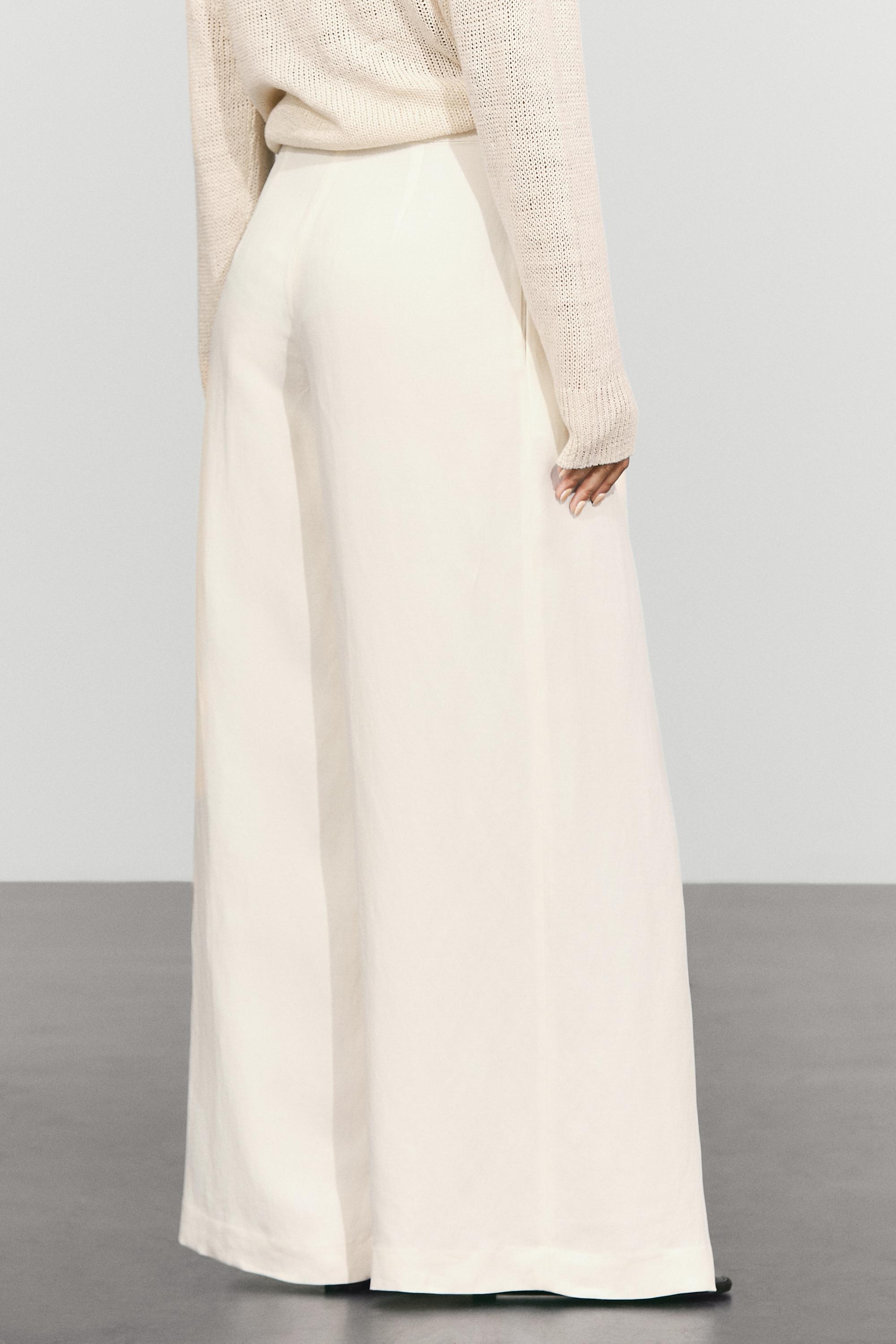 Flowing linen blend wide-leg pants